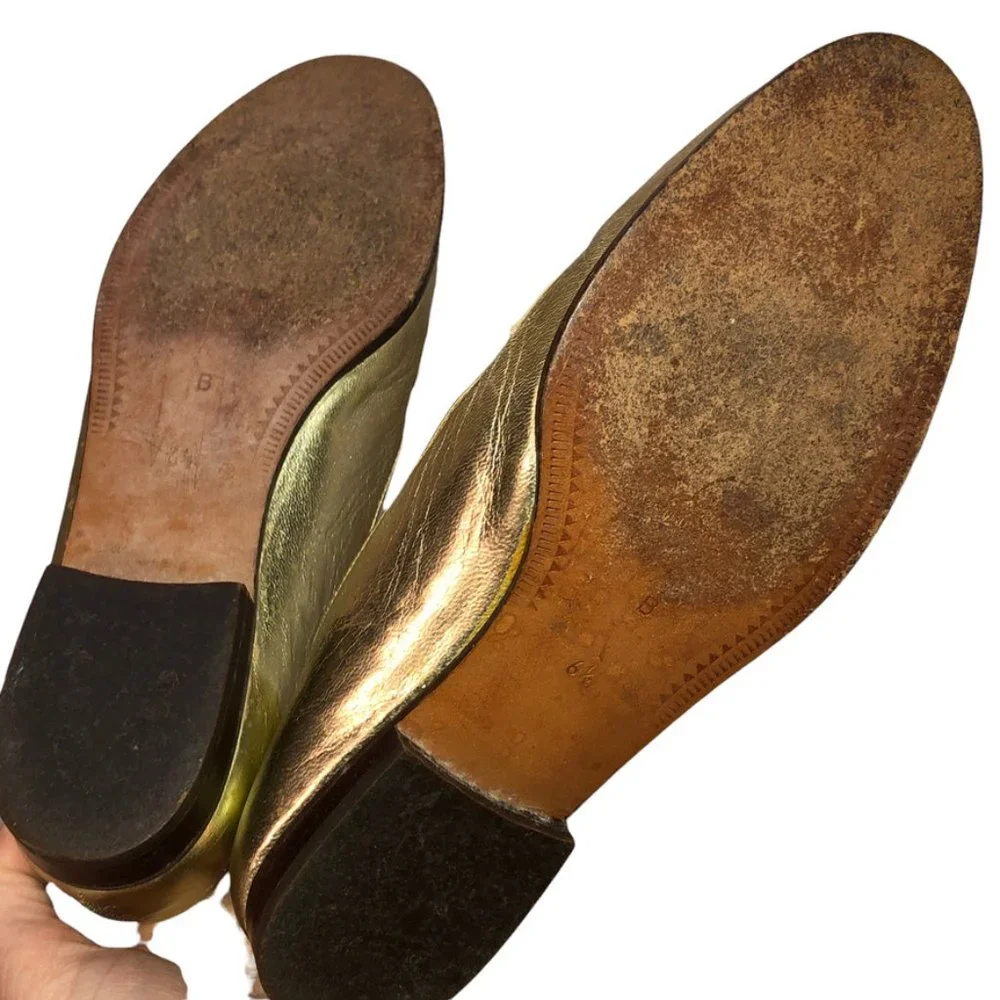 Perry Ellis Vintage 1980s metallic gold penny loafers Festival Wear 6 1/…